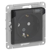 Розетка 1-м СП AtlasDesign Aqua 16А IP44 с заземл. защ. шторки с прозр. крышкой механизм карбон SE A