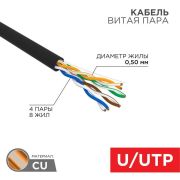Кабель витая пара СКО U/UTP Cat 5e PE 4x2 AWG24 Черный Premium Outdoor 305м бухта (01-0045)